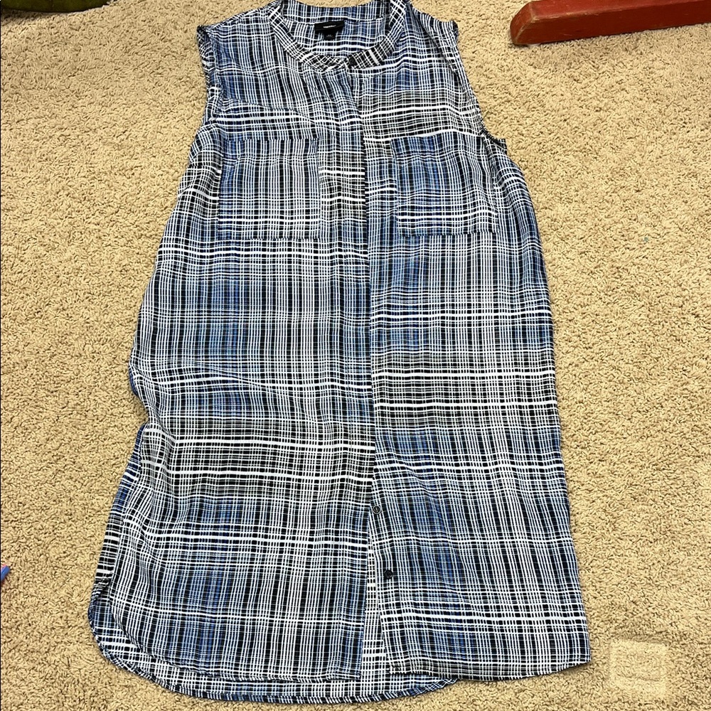 Blue/Black Sleeveless Plaid Coverup size S